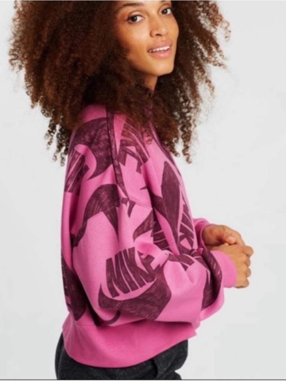 Nike Sportswear Icon Clash AOP Fleece Crew sweatshirt Sz Medium Purple Cropped